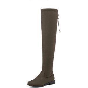 Women's Khaki Textile Suede Over The Knee Thigh High Winter Riding Boots